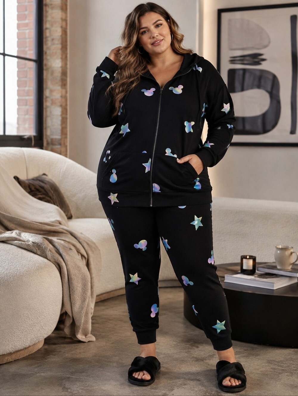 TORRID x DISNEY Sparkle & Shine Mickey 2-PC Active Lounge Set Black Iridescent